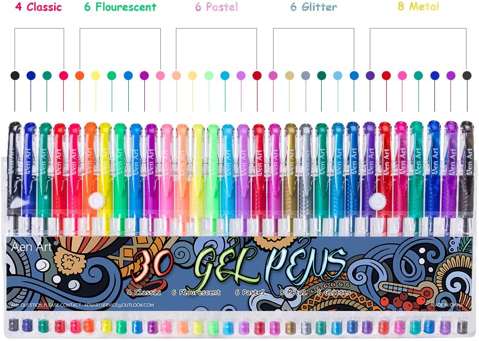 Aen Art - 0.1 mm 100 Neon Glitter Gel Pens 