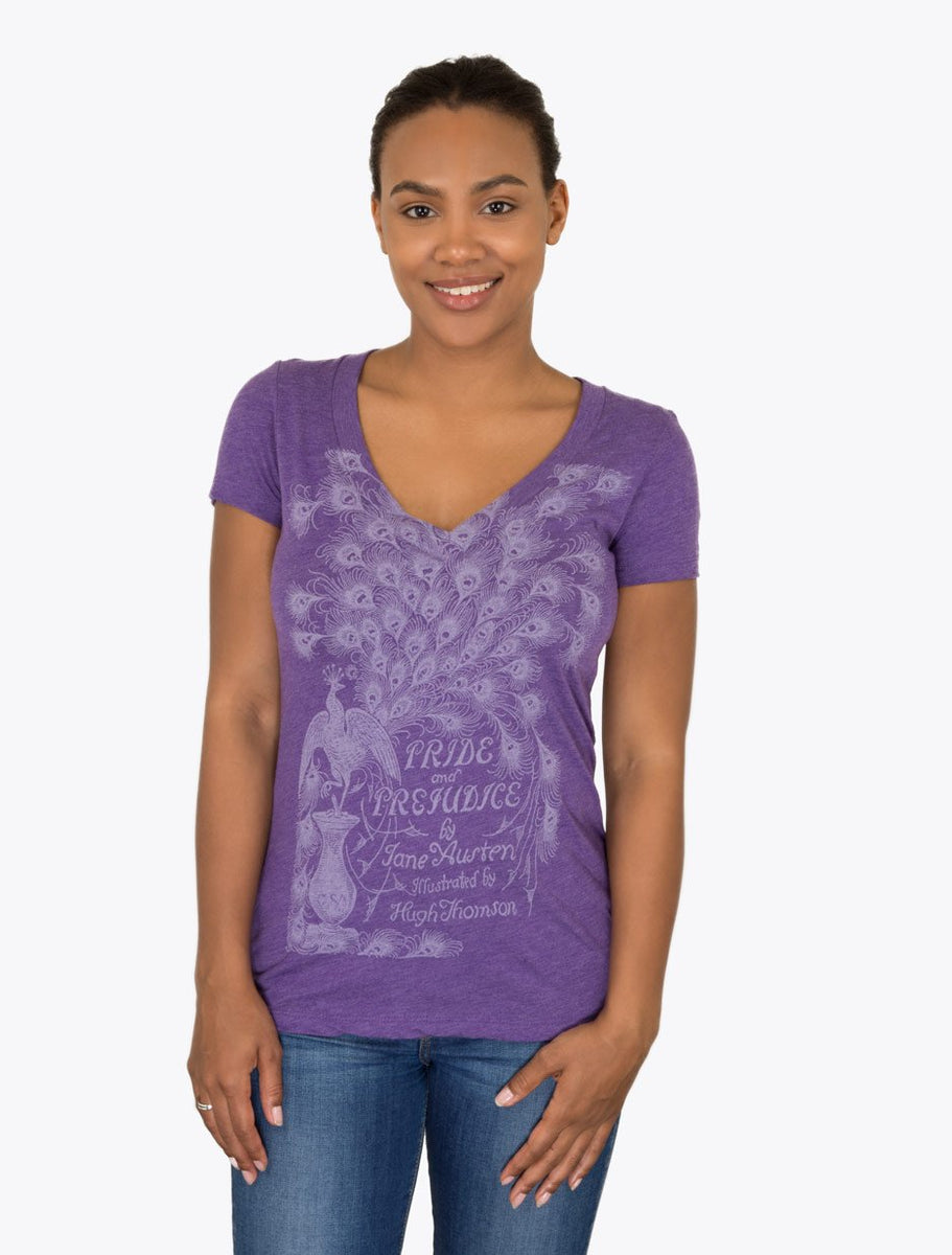 Women's T-Shirts [Out of Print] Jane Austen / Pride and Prejudice V-Neck Tee (Purple) (Womens) Pride and Prejudice Women's V-Neck T-Shirt – AESOP'S FABLE