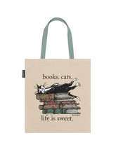 Load image into Gallery viewer, Books. Cats. Life is Sweet. Tote Bag