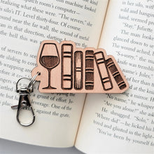 Load image into Gallery viewer, Book and Wine Wooden Keychain