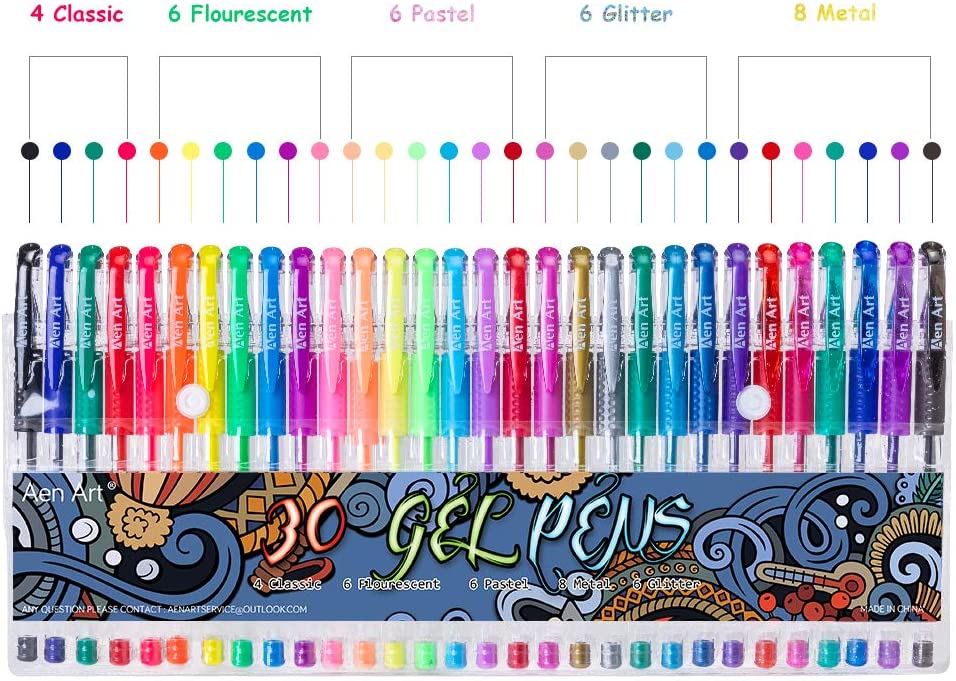 Aen Art® Drawing and Coloring Gel Pens (30 count) – AESOP'S FABLE