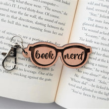 Load image into Gallery viewer, Book Nerd Glasses Wooden Keychain