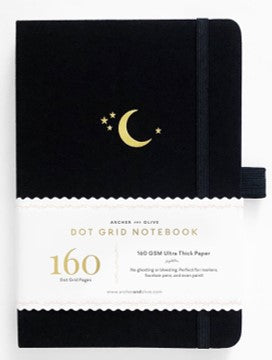 Crescent Moon Dot Grid Notebook with Gold Gilded Edges