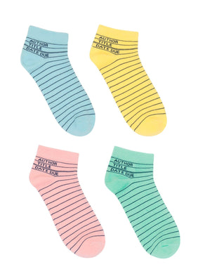 Library Card Ankle Socks 4-pack (Adult)