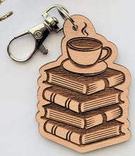 Load image into Gallery viewer, Books and Coffee Wooden Keychain