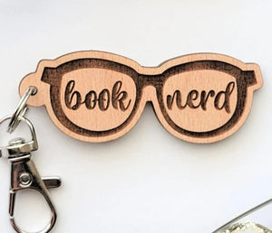 Book Nerd Glasses Wooden Keychain
